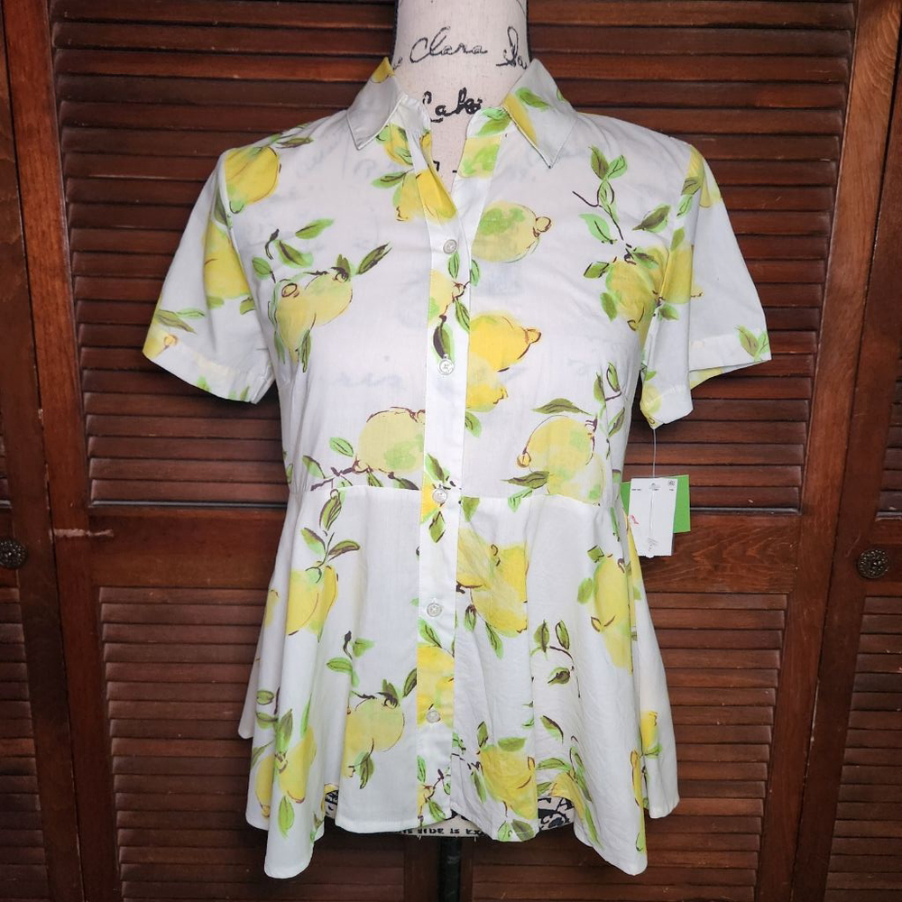 Kate Spade Lemon Print Peplum Top
